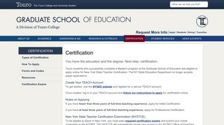 Certification : Graduate School of Education | Touro College