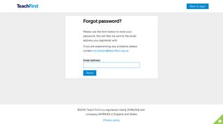 Password reset - Teach First Application Form