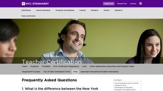 Frequently Asked Questions - Teacher Certification - NYU Steinhardt