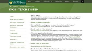 FAQs - TEACH System: The College at Brockport