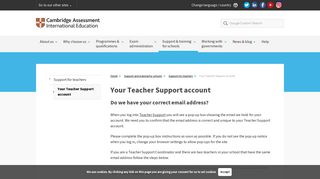 Your Teacher Support account - Cambridge International