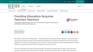 Frontline Education Acquires Teachers-Teachers - PR Newswire