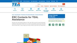 ESC Contacts for TEAL Assistance - Texas Education Agency