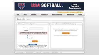 Login or Register - Tournament USA Softball