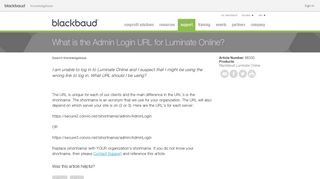 What is the Admin Login URL for Luminate Online? - Blackbaud ...