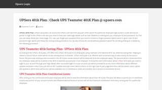 UPSers 401k Plan : Check UPS Teamster 401K Plan ... - Upsers Login