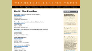 Health Plan Providers – Teamsters Benefit Trust