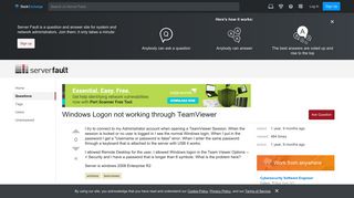 Windows Logon not working through TeamViewer - Server Fault