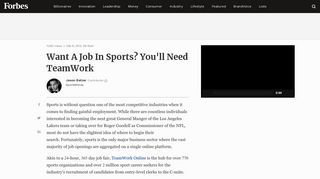 Want A Job In Sports? You'll Need TeamWork - Forbes