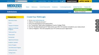 Create Your TEAS Login | Admissions - Middlesex County College