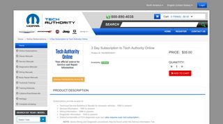 3 Day Subscription to Tech Authority Online - TAUSER03DAY - Mopar ...