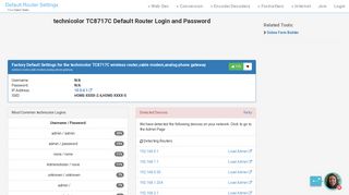 technicolor TC8717C Default Router Login and Password - Clean CSS