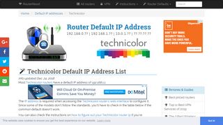 Technicolor Default IP Address List (Updated ... - Router-Reset.com