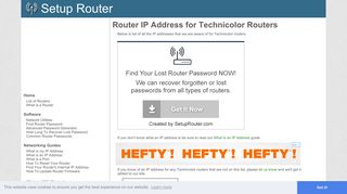 Default router IP addresses for Technicolor routers. - SetupRouter
