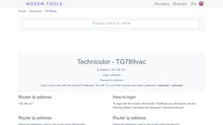 Technicolor TG789vac Default Router Login and Password
