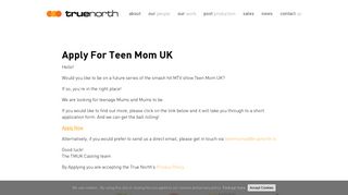 Apply For Teen Mom UK - True North