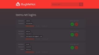 teens.net passwords - BugMeNot
