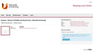 Intranet - School of Health and Social Care, Teesside University ...