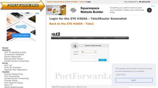 ZTE H369A - Tele2 Login Router Screenshot - PortForward.com