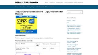 Tele2 Router Default Password – Login, Username for Modems ...