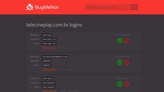 telecineplay.com.br passwords - BugMeNot
