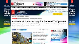 Yahoo Mail launches app for Android 'Go' phones, Telecom News, ET ...