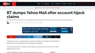 BT dumps Yahoo Mail after account hijack claims | ZDNet