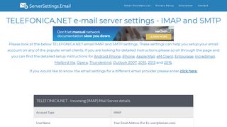 TELEFONICA.NET email server settings - IMAP and SMTP ...