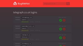 telegraph.co.uk passwords - BugMeNot