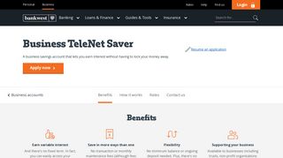 Business TeleNet Saver – Business Savings Account – Bankwest