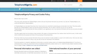 TelephoneNigeria Privacy and Cookie Policy
