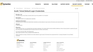 Audit: Telnet Default Login Credentials: Attack Signature - Symantec ...