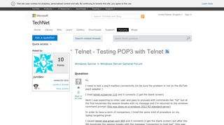 Telnet - Testing POP3 with Telnet - Microsoft
