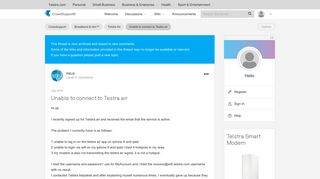 Unable to connect to Testra air - Telstra Crowdsupport - 472658