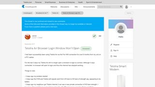 Solved: Telstra Air Browser Login Window Won't Open - Telstra ...