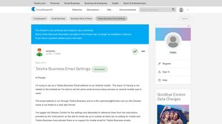 Solved: Telstra Business Email Settings - Telstra Crowdsupport - 136970