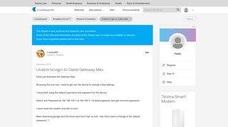 Unable to login to Cable Gateway Max - Telstra Crowdsupport - 505992
