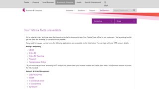 Telstra - Business Enterprise - Your Telstra Tools Unavailable