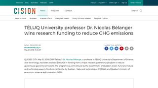 CNW | TÉLUQ University professor Dr. Nicolas Bélanger wins ...