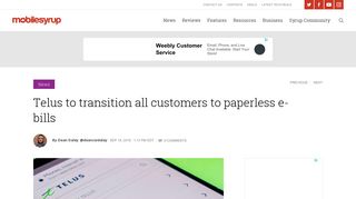 Telus to transition all customers to paperless e-bills - MobileSyrup