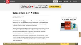 Telus offers new Net fax - The Globe and Mail