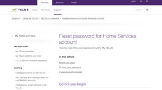 Reset password for Home Services account | Support | TELUS.com