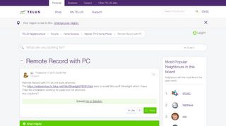 Solved: Remote Record with PC - TELUS Neighbourhood