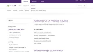Activate your mobile device | Support | TELUS.com