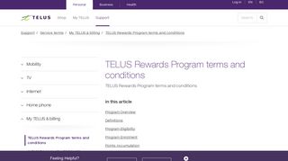 TELUS Rewards Program terms and conditions | Support | TELUS.com
