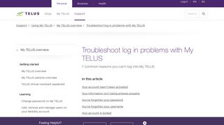 Troubleshoot log in problems with My TELUS | Support | TELUS.com