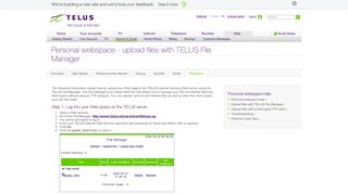 Personal webspace - upload files with TELUS File Manager