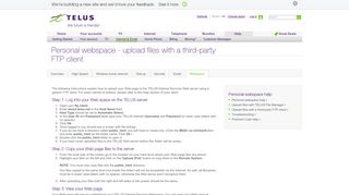 Upload files using an FTP client | Internet and email support ... - Telus