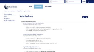 Undergraduate Admissions - Piedmont International University
