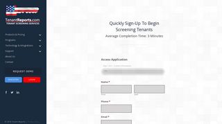 Sign Up | Tenant Reports